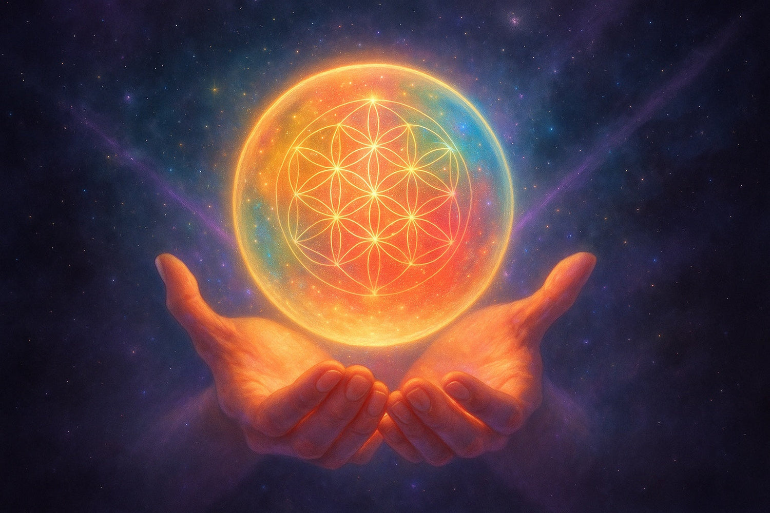 hands holding light symbolising universal harmony