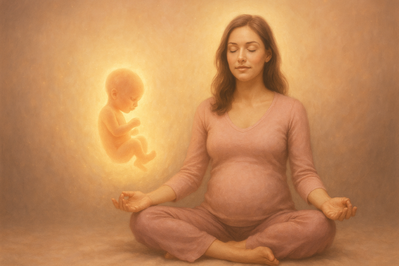 woman meditating with future baby soul