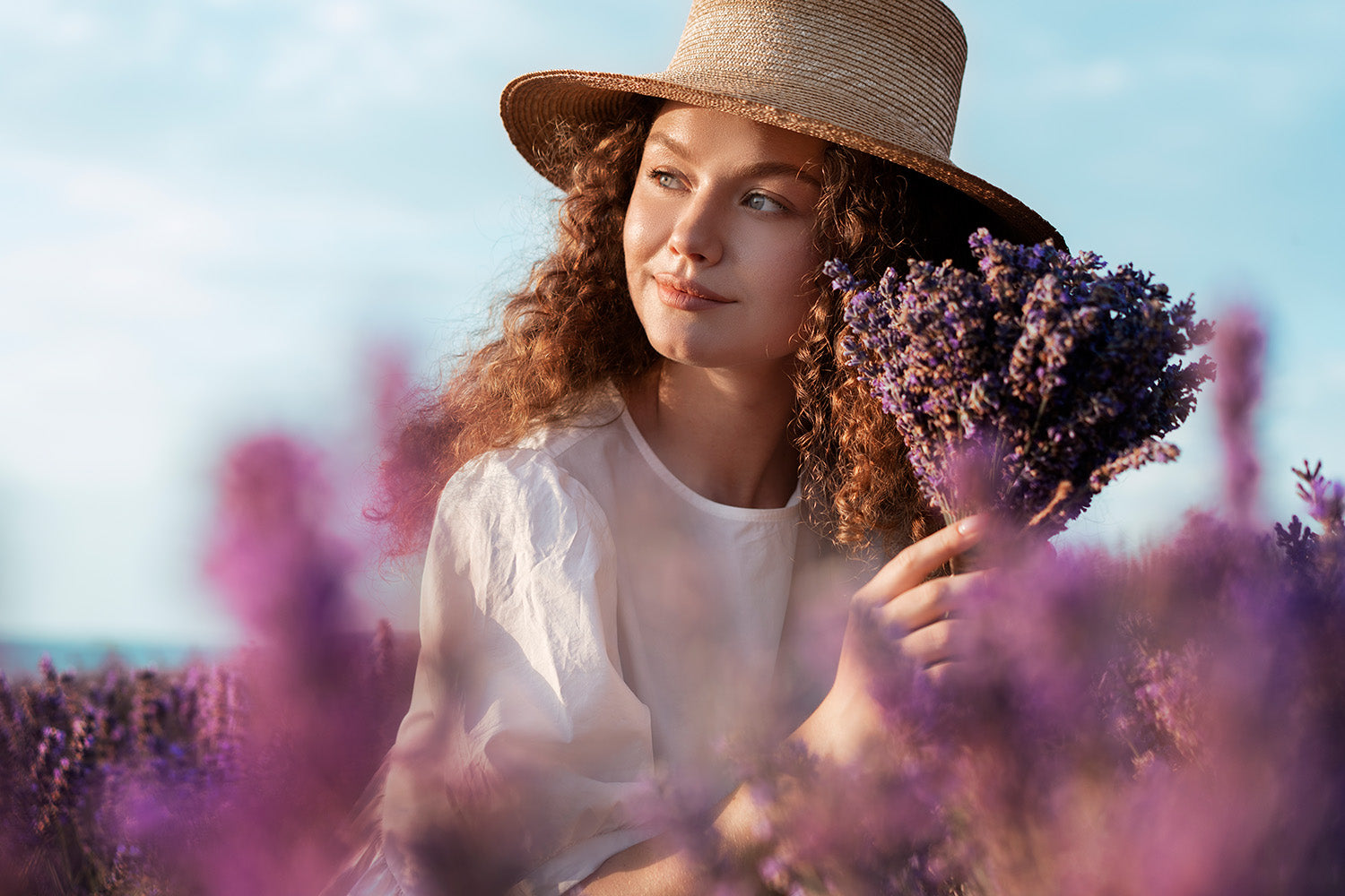 woman holding lavender